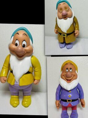 VNTG Disney 3 of the 7 Dwarfs SLEEPY/SNEEZY/BASHFUL 6" PVC Articulating 1992 VG